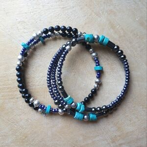 Two Bracelets Turquoise, Stones, Glass And Sterling Silver